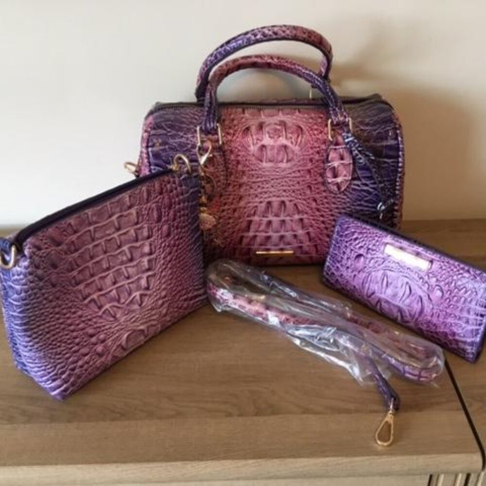 NWOT Elegant Purple Crocodile-Embossed Crossbody Bag Ensemble